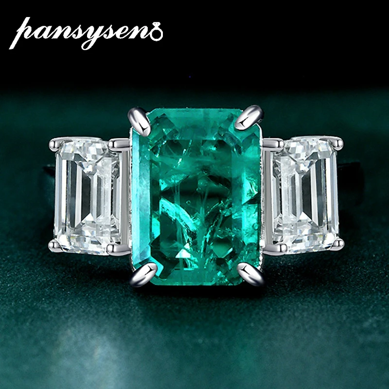 

PANSYSEN 100% 925 Sterling Silver 2.8CT Emerald Simulated Moissanite Diamond Finger Rings for Women Men Anniversary Fine Jewelry