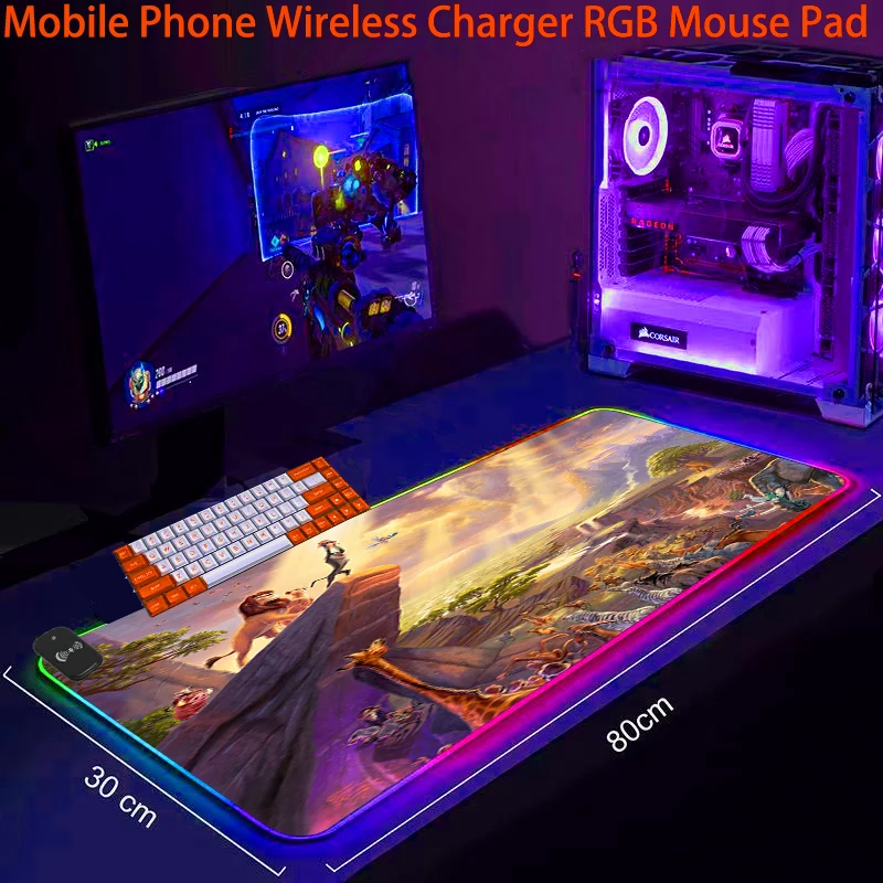 

Коврик для мыши RGB с беспроводной зарядкой, компьютерный офисный коврик со светодиодсветодиодный подсветкой, игровые аксессуары Simba, нескол...