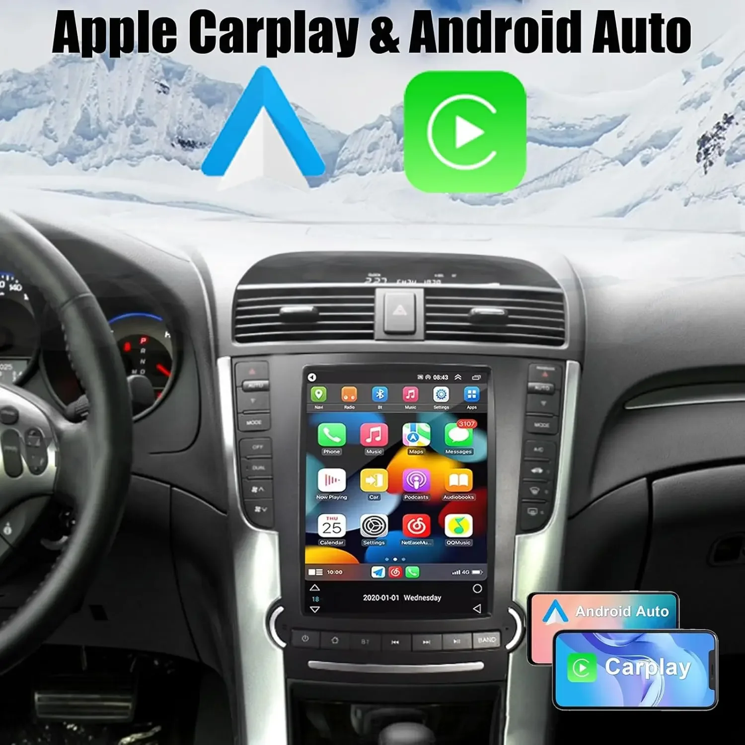 10 inch Android 12 Car Radio For Acura TL 2004-2008 Carplay GPS Navigation Multimedia player Head Unit With AC Panel