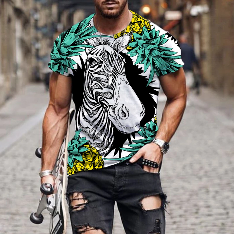 

Summer 3D Printed T shirt for Men Streetwear Funny Animal Zebra Round Neck Short Sleeve Tees Harajuku Tops Casual T-shirts