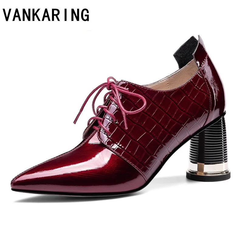 

mixed leather women shoes patent leather pumps lace-up sexy pointed toe high heels fashion street shoes office lady shoes pumps
