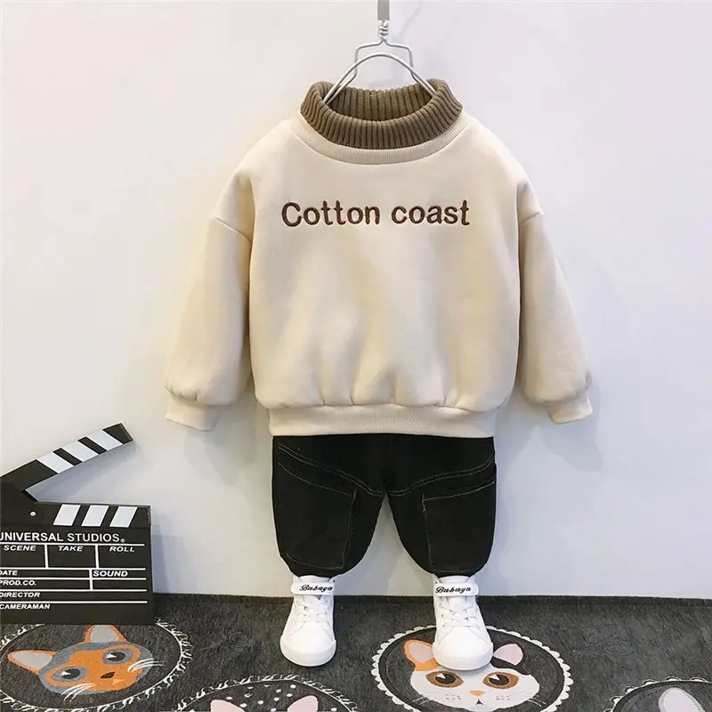 

18M-7Y Kids Sweatshirts Autumn Winter Baby Boys Hoodies Long Sleeve Hooded Pullover Letter Keep Warm Kids Top Clothes Hw30