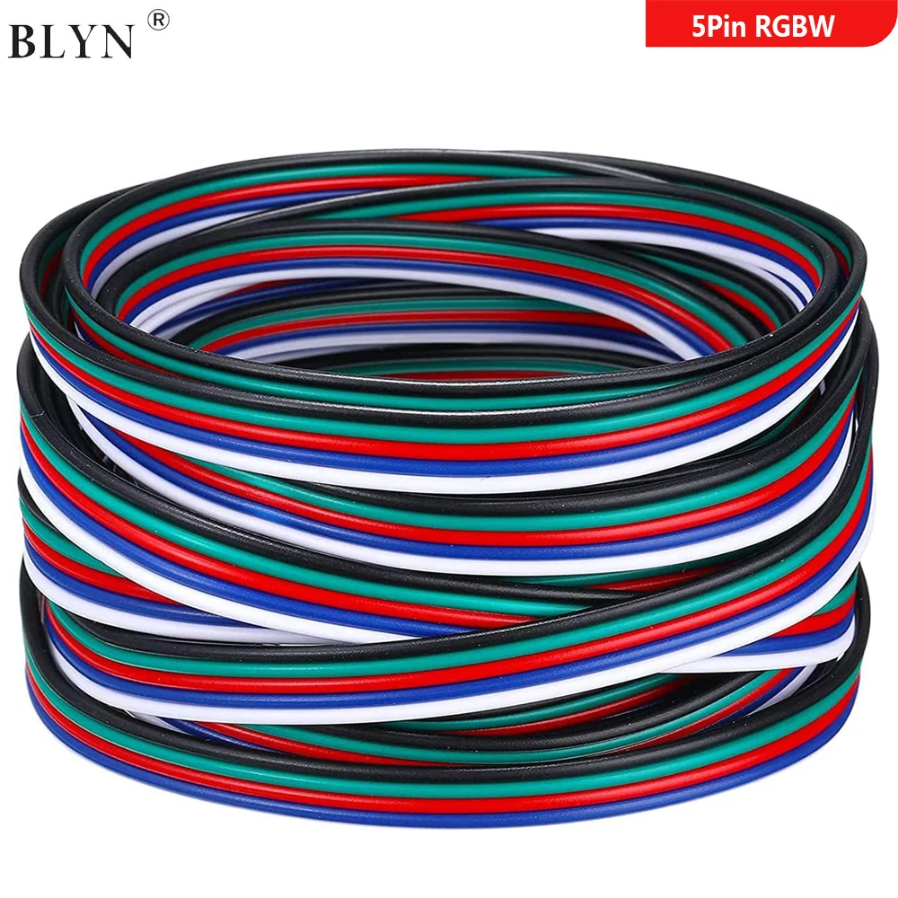 5-контактный провод RGBW, электронный удлинительный кабель, соединение 22AWG, 5 м, 10 м, 50 м, 5-ядерный шнур питания 300 В для светодиодной ленты RGBW