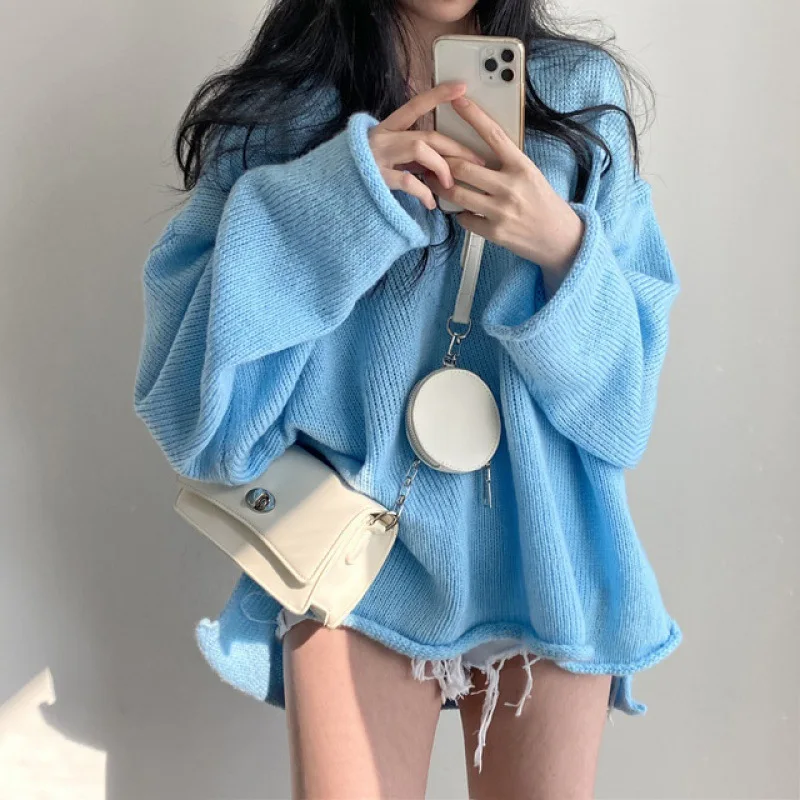 

Oversized Knitted Sweaters Women Pullover Korean sweater Solid color Women's sweater Loose fitting Long Sleeve Loose Knitwear