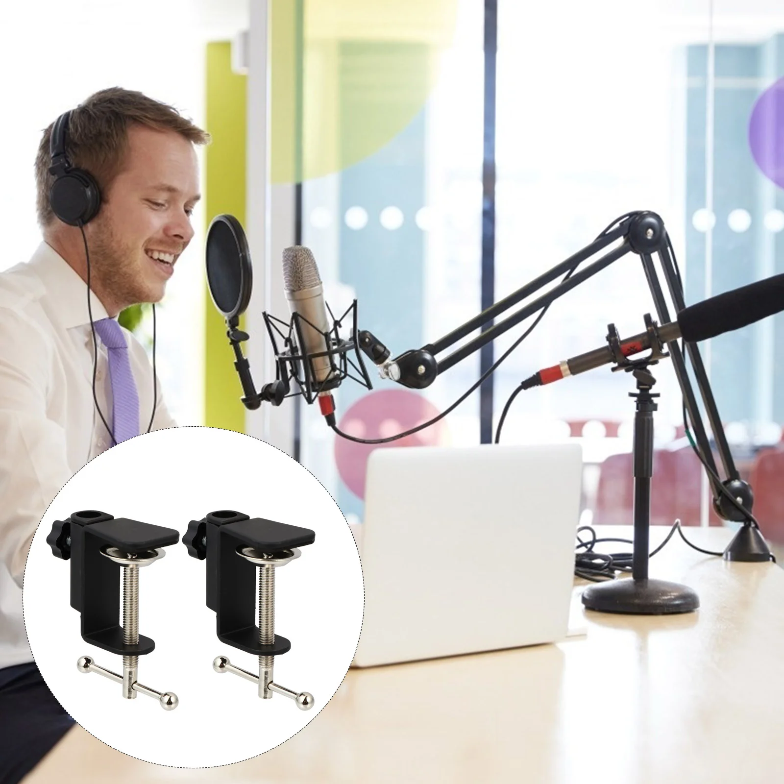 

2 PCS Microphone Mount Clamp Durable Metal Mic Suspension Rack Base for Office Studio