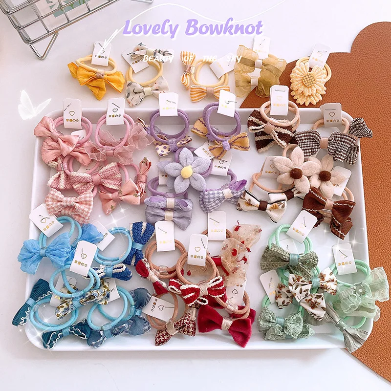 

10pcs/bag Baby Girl Hair Rope Ins Korean Fashion Cute Floral Bow Hair Tie for Kids Girl Kawaii Hair Band Lovely Hair Accessories