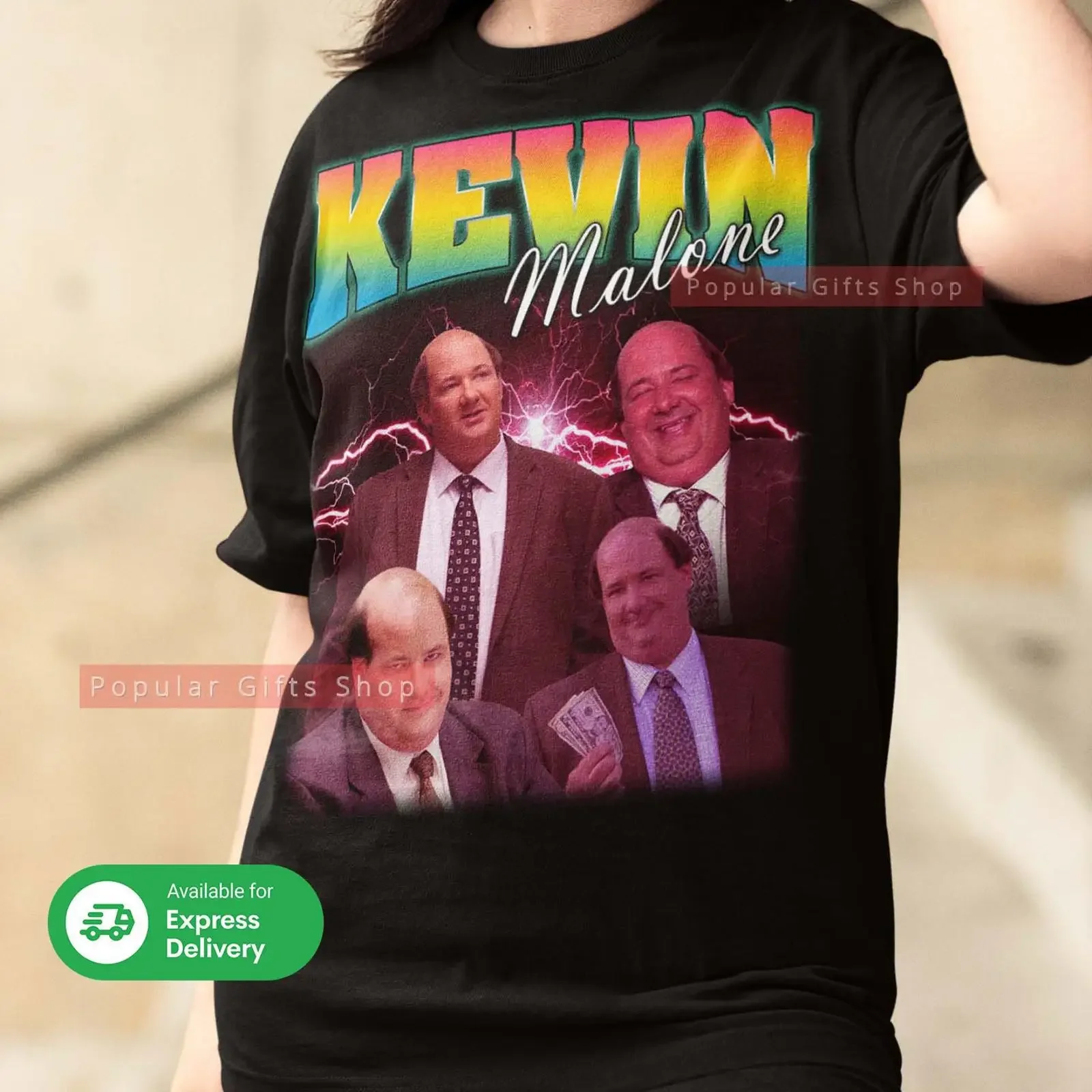 Фото Винтажная футболка Kevin Malone Bootleg с Брайаном Баумгарнером из сериала «Офис», повседневная, для фанатов, с эффектом потертости, дизайнерская одежда №1