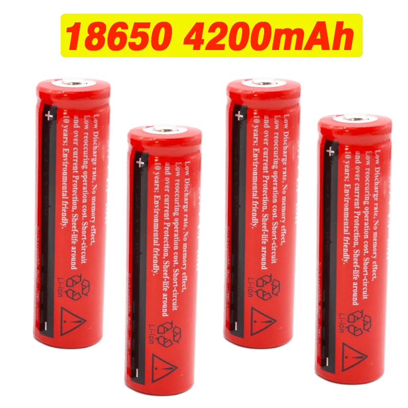 

100 original large capacity 18650 3.7V 4200 mAh 18650 Lithium Rechargeable Battery For GTL EvreFire Flashlight batteries