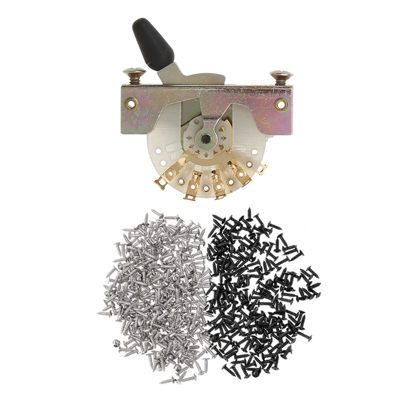

HOT 201 Pcs Guitar Parts: 200Pcs Bass And Guitar Pickguard Mounting Screws Scratch Plate & 1Pcs 5 Way Lever Switch Selector