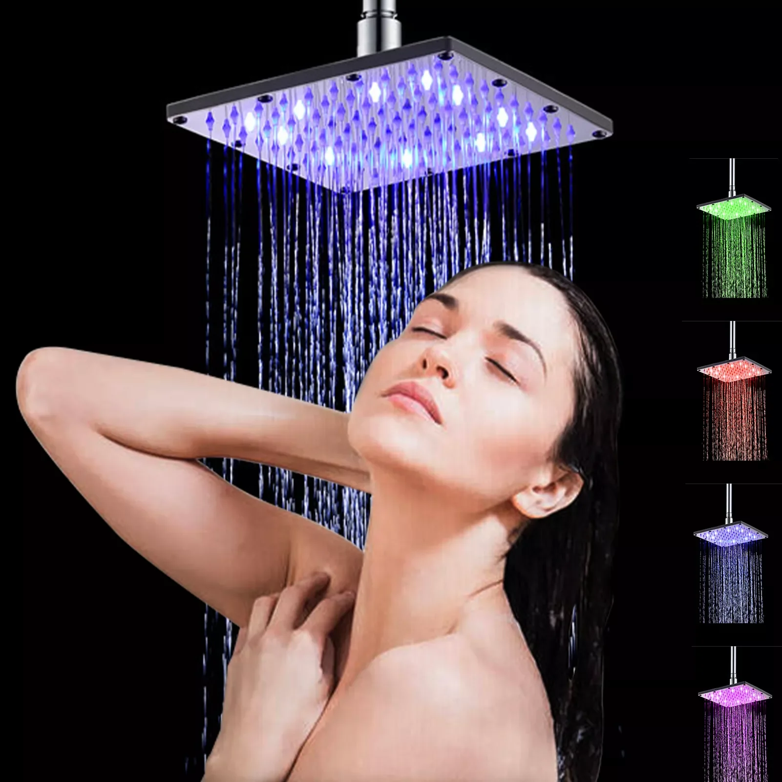 

LED Shower Head 8/10/12 inch Square Rainfall Showerhead RGB/Multiple Color Changing Rain Shower Head for Bathroom Accessories