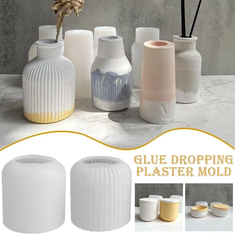 

Round Stripe with Cover Bottle Silicone Molds DIY Cement Plaster Storage Jar Pottery Mould Concrete Art Making Supplies Decor