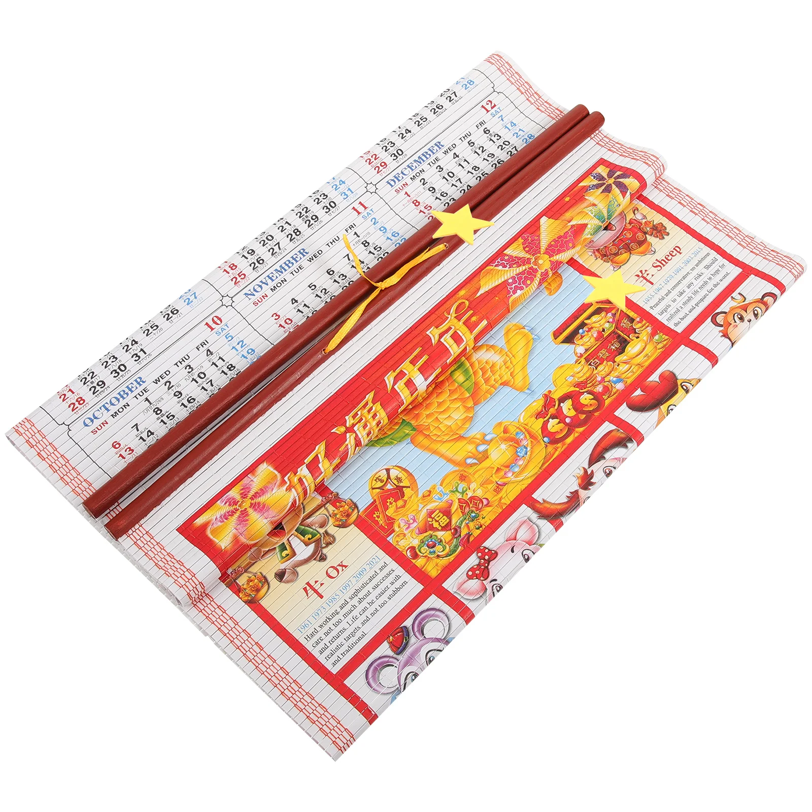 

Imitation Rattan Scroll Calendar Traditional Wall New Year Hanging 2024 Chinese Block Desk
