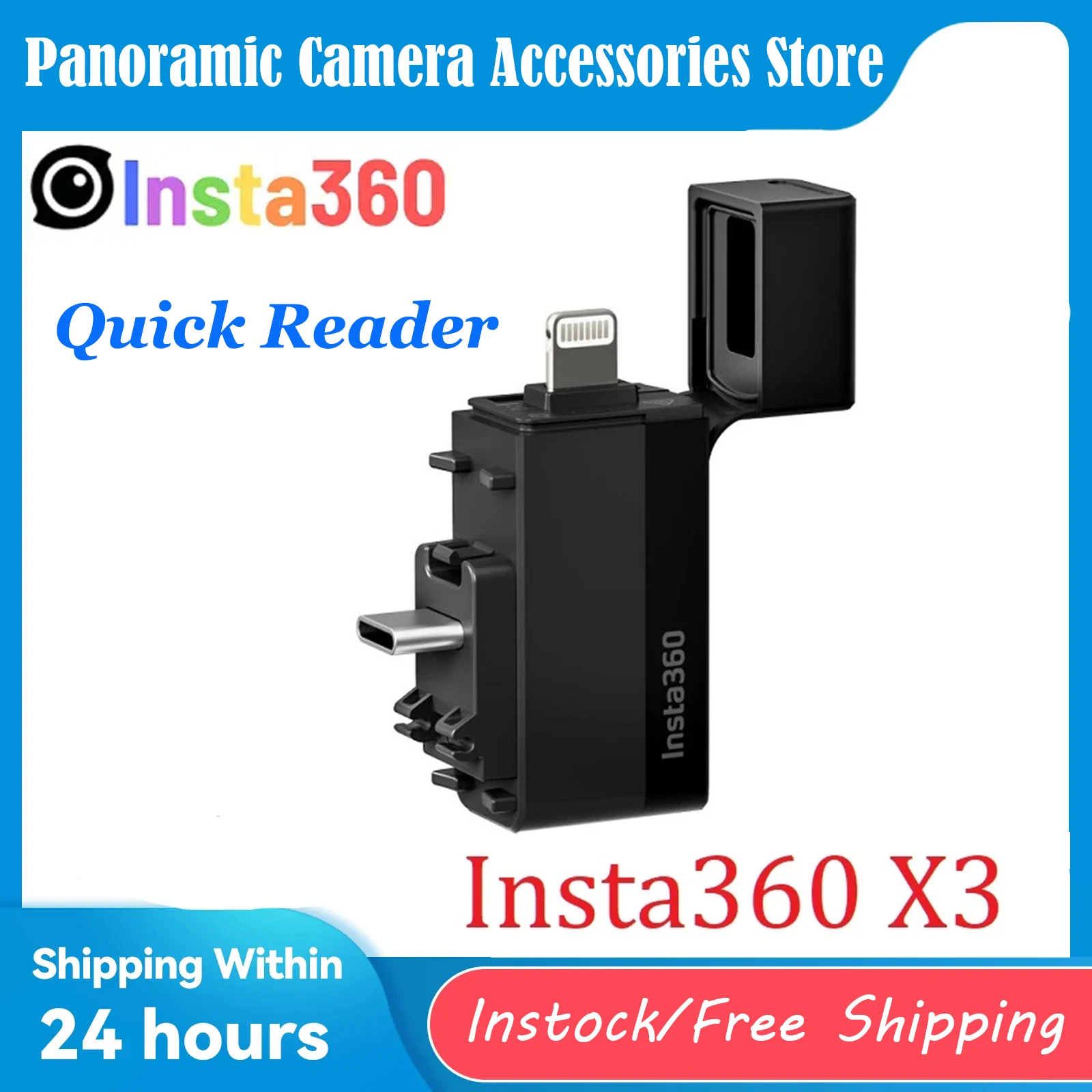 

Vertical Version Quick Reader for Insta360 X3 SD-Card Fast File Transfer Reader For Insta360 One X3 Panoramic Camera Accessaries