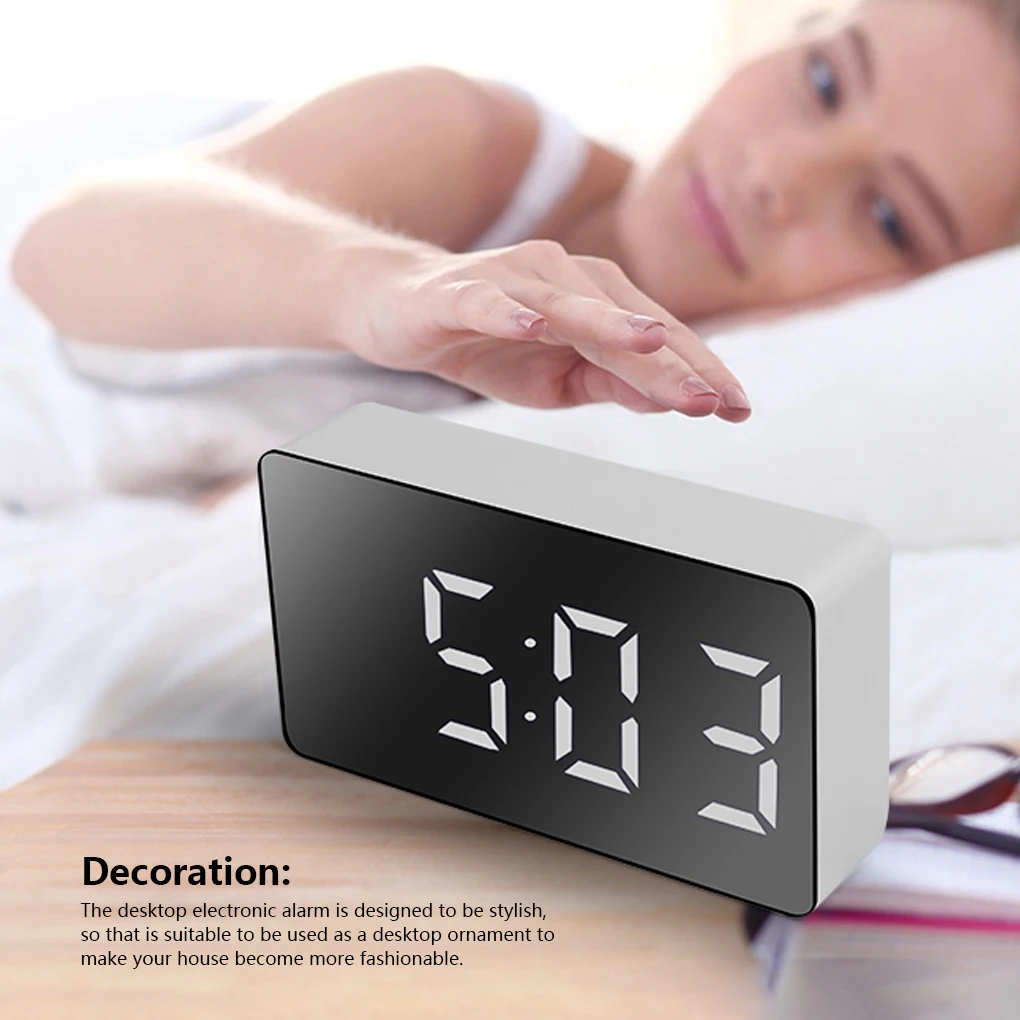 Multifunctional Digital Alarm Mirror Table Clock Snooze Display Time Night LED Light Date Temperature Display Desktop Home Decor images - 6