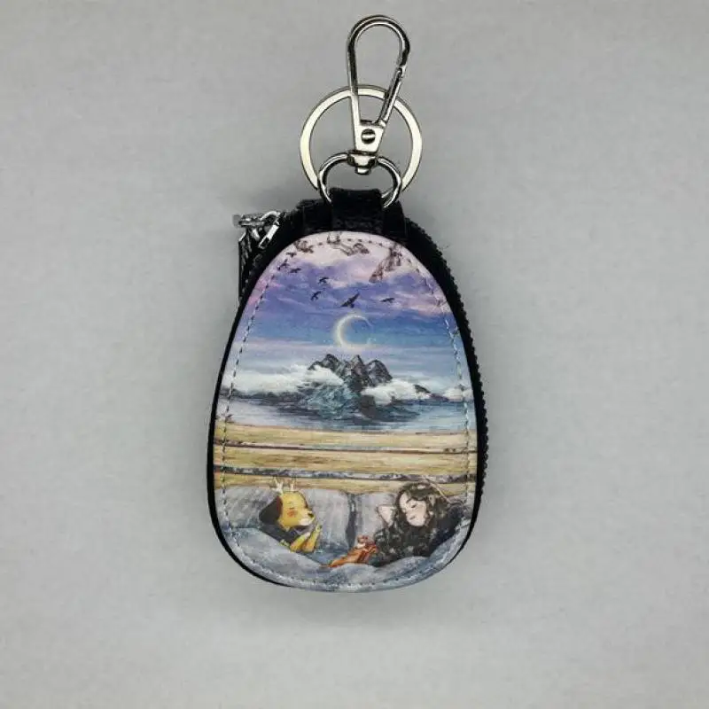 

Key Holder Pu Leather Car Key Case Keyring Holder Metal Hook Zipper Wallet Girl Landscape Mini Storage Bag For Women Wholesale