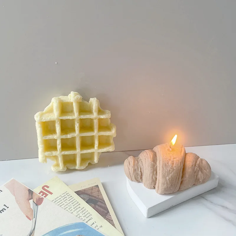 

Waffle Candle Silicone Molds Cookies Croissant Fragrance Handmade Candle Making Wax Mold