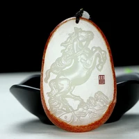 natural red skin white jade hand carved chinese zodiac horse pendant fashion boutique jewelry mens and womens necklace gift