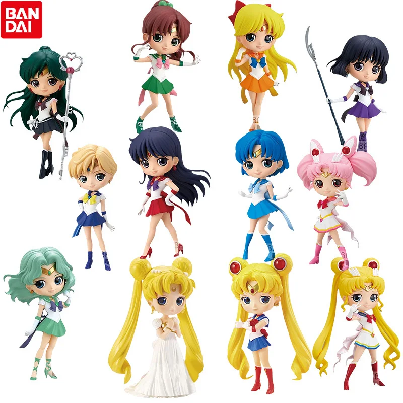 

Bandai Sailor Moon Anime Figure Qposket Chibiusa Hino Rei Mizuno Ami Genuine Model Gift Anime Action Figure Toys for Children