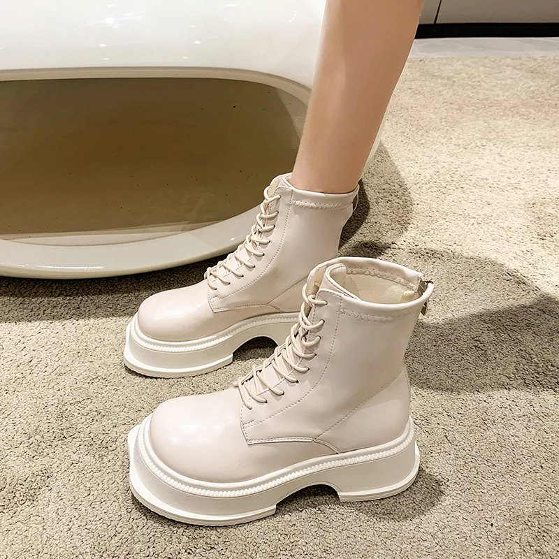 

Womens Sneakers Shoes 2022 Fashion White Designer Heels New Rubber Med Retro Solid Ankle Zip Round Toe Basic PU Cross-tied Fabri