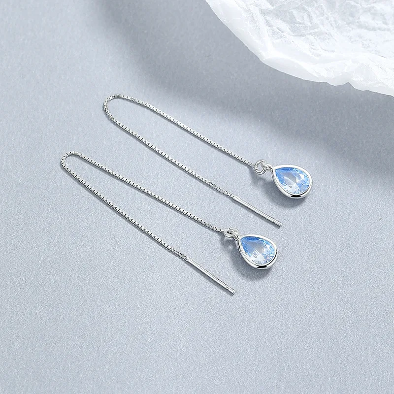 Женские серьги-подвески из серебра 925 пробы с цирконом