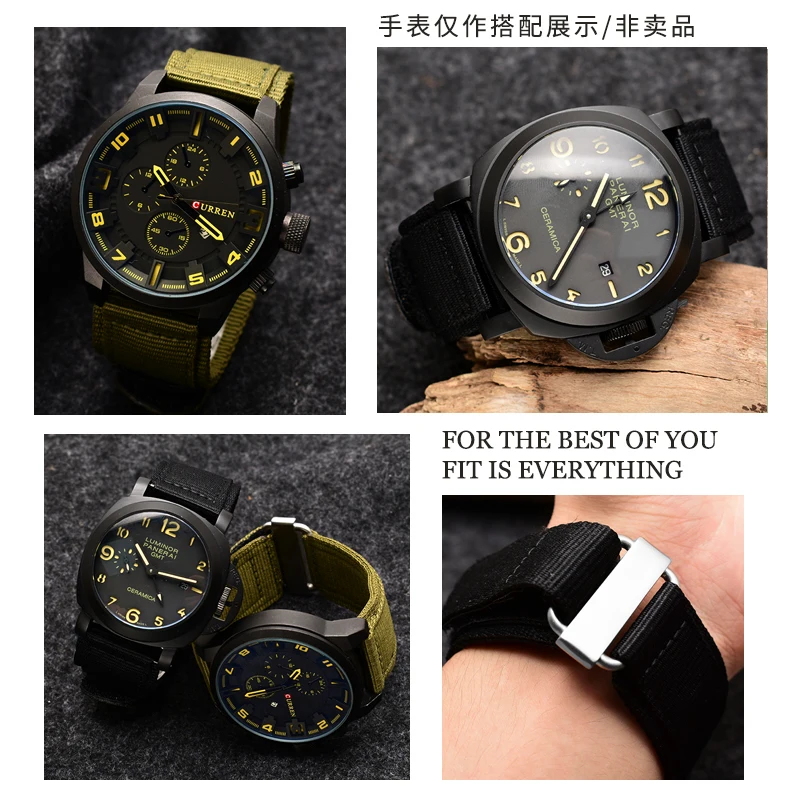 Black strap high quality steel belt buckle is suitable for Panerai Seiko Rolex hook and loop fastener nylon strap Sports