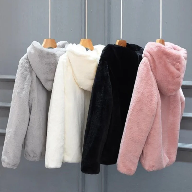 

Женская шуба из искусственного меха норки, красная мягкая шуба с капюшоном из искусственного меха кролика, 2023