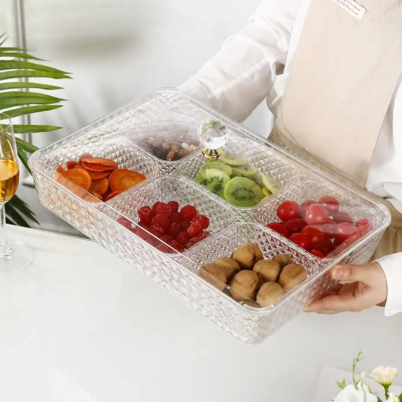 

Multi Grid Snack Box with Lid Transparent Candy Nuts Appetizer Serving Tray Acrylic Dried Fruit Storage Box for Snacks Fruits