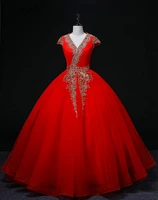 red shiny sequined evening dresses chinese style crystals beaded princess quinceanera cap sleeves prom gowns vestidos de 15 a%c3%b1os