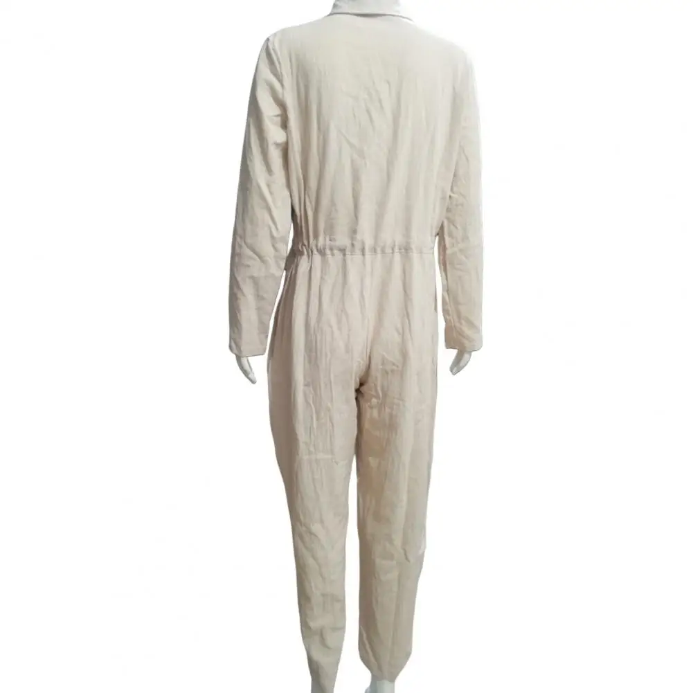 

Casual Chic Lapel Pure Color Spring Jumpsuit Deep Crotch Autumn Jumpsuit Long Sleeves for Daily Wear