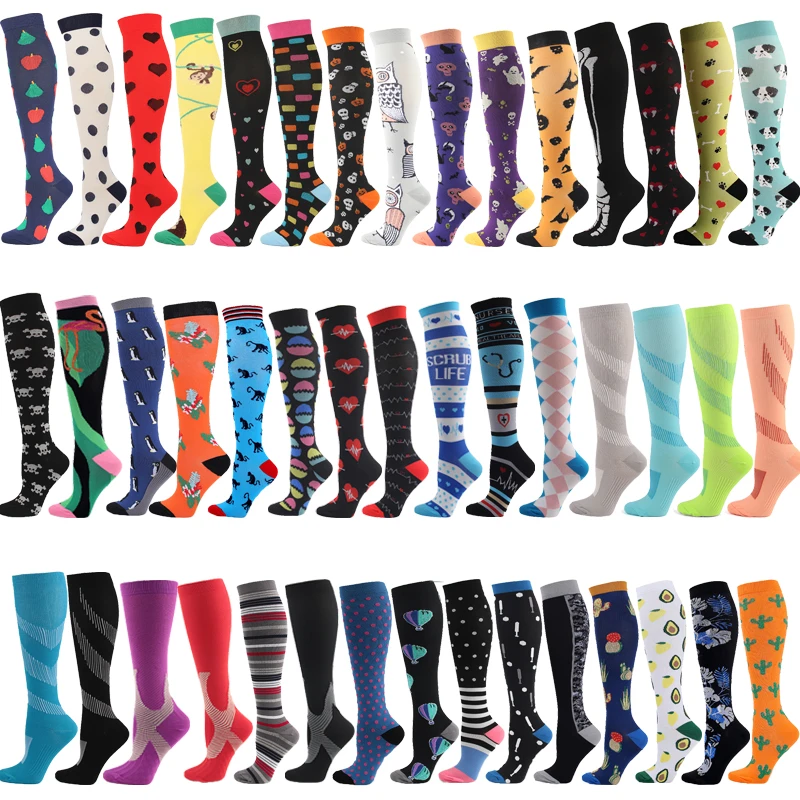 sports-compression-socks-multicolor-compression-socks-fun-pattern-halloween-balloon-point-leg-pressure-running-riding