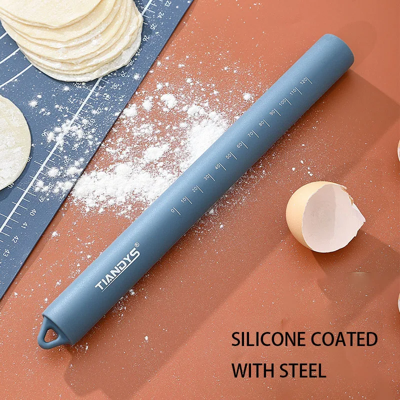 Food Grade Silicone Rolling Pin Non-Stick Pastry Dough Flour Pizza Pasta Kitchen Pastry Baking Tool With Scale For Easy Hanging
