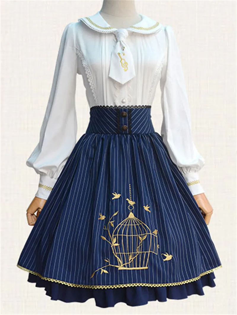 

Классическая юбка в стиле "Лолита", полосатая кружевная юбка-качели в виде птичьей клетки для весны и лета