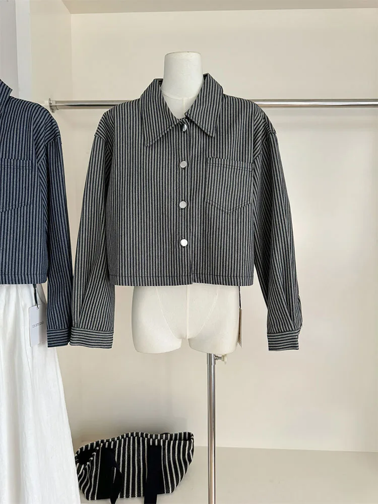 Классическая верхняя одежда в корейском стиле полоску женское тонкое короткое