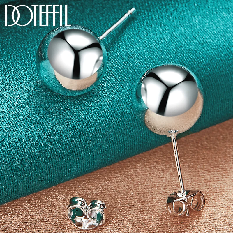 

DOTEFFIL 925 Sterling Silver 10mm Round Smooth Solid Bead Ball Stud Earrings For Women Wedding Engagement Party Jewelry