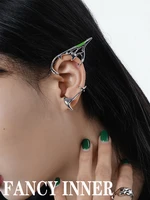 2022 new ear clip earrings green enamel hollow irregular geometry line silver color metal earrings accessories for women jewelry