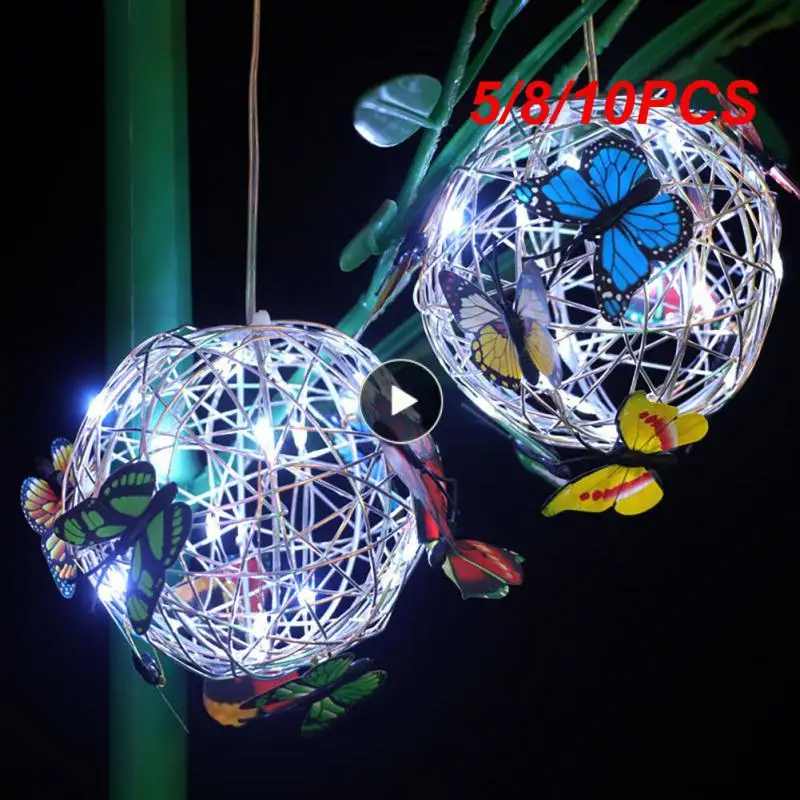 

5/8/10PCS Landscape Butterfly Round Ball Light Outdoor Nightlight Weaving Mesh Solar Garden Light Hanging Lamp Home Decorative