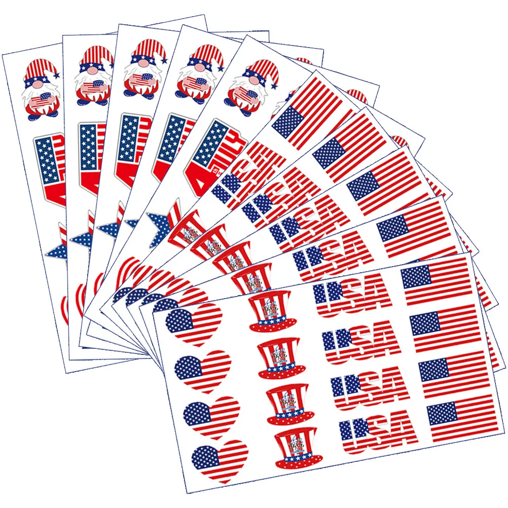 

10 Sheets American Flag Arm Stickers Independence Day Party Favors Festival Face Decals Celebrity 6.9x4.8cm Days Tattoos