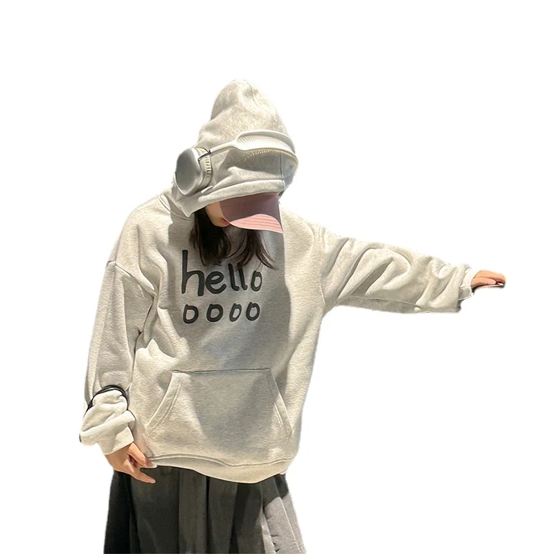 

Свитер с капюшоном для девочек с буквенным принтом осень/зима 2023 детский Свободный Топ с рукавами