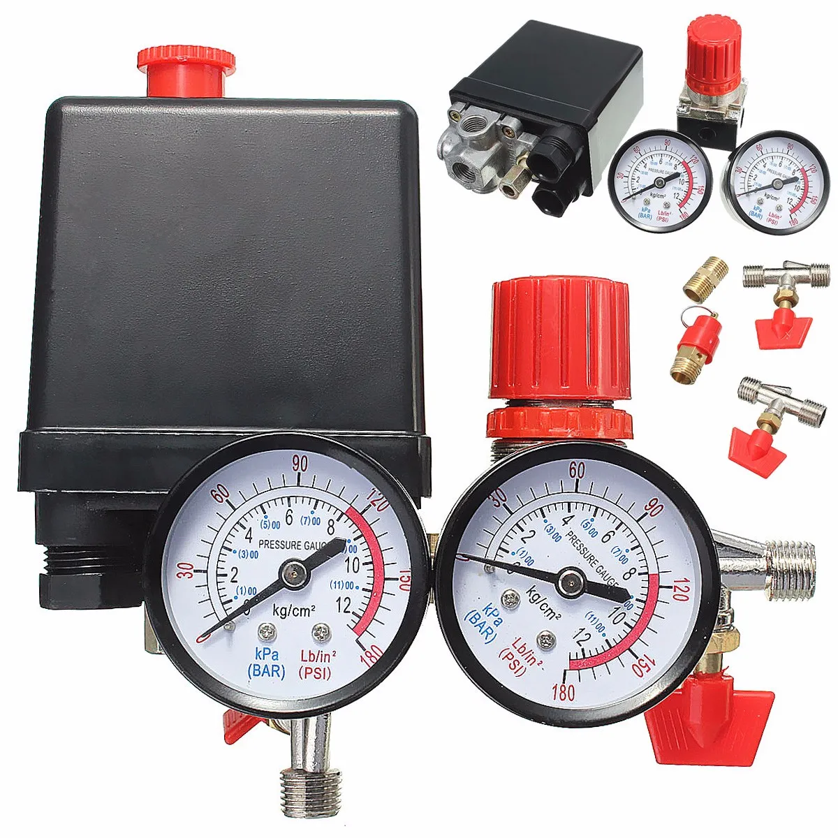 

7.25-125 PSI Regulator Duty Air Compressor Pump Pressure Control Switch 0.05-1.2Mpa 240V/380V Air Pump Control Valve With Gauge