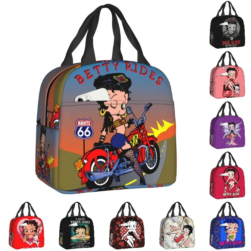 

Cartoon Boop Bettys Rides Motorcycle Insulated Lunch Bag for Women Portable Cooler Thermal Bento Box Kids School Food Lunch Box