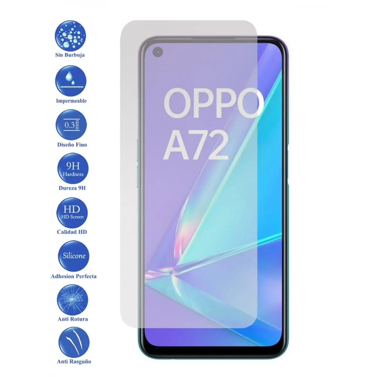 

Oppo A72 tempered glass screen Protector 9H for movil - Todotumovil