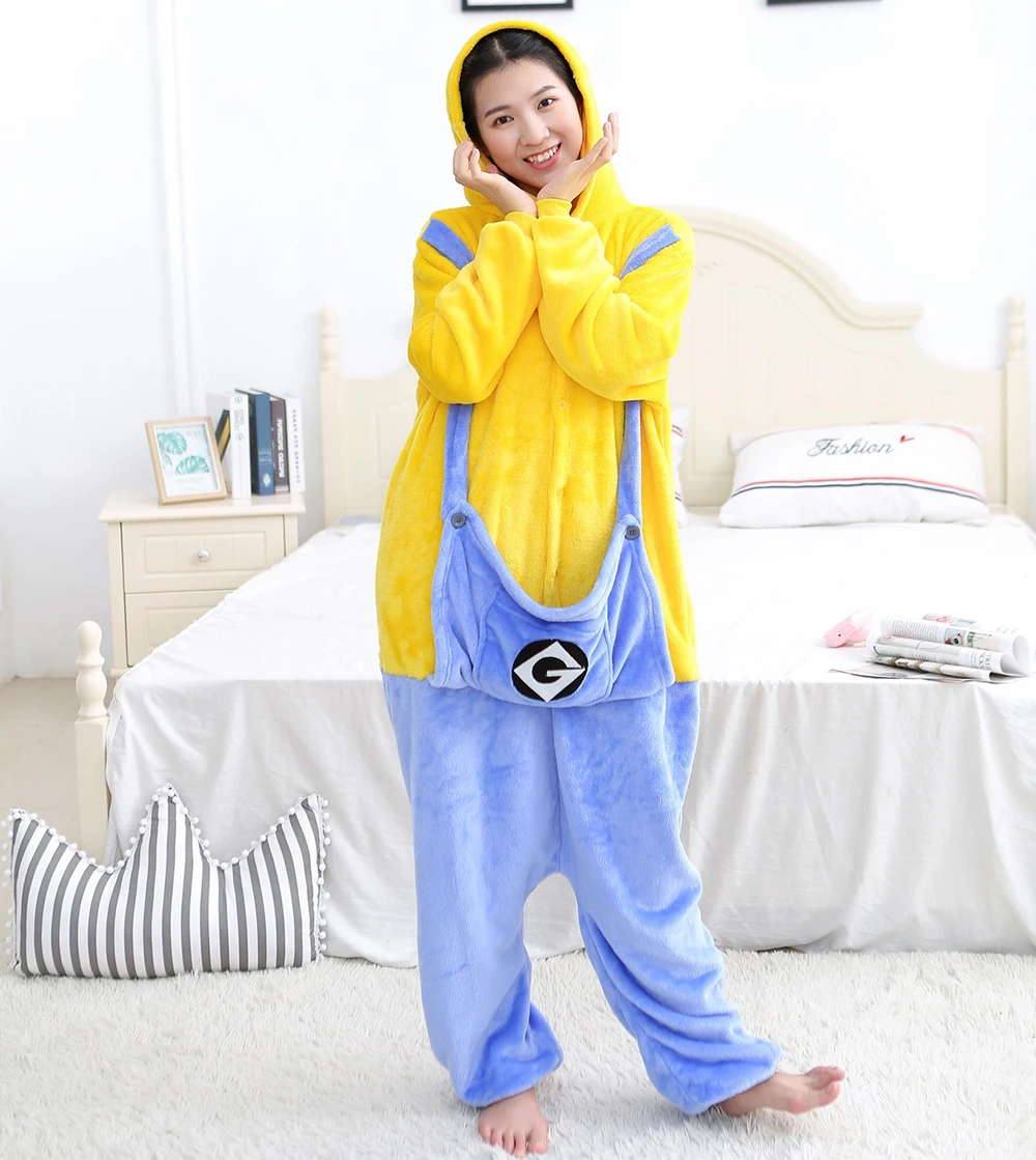 Women Adult Winter Warm One-Piece Garment Polyester Comfortable Thick Hooded Animal Pajamas Halloween Christmas Cosplay Jumpsuit