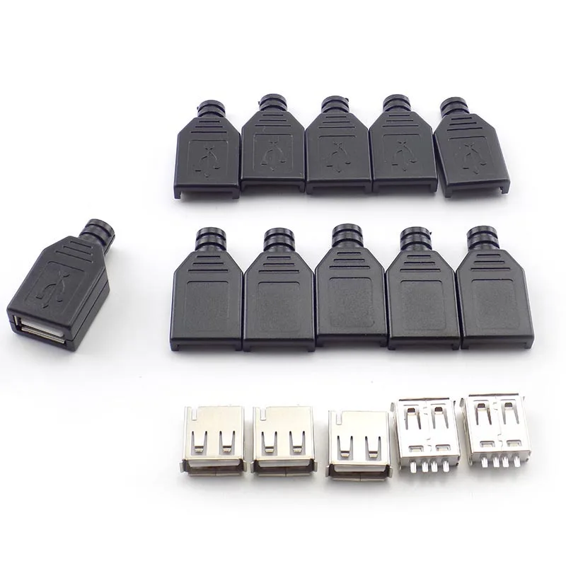 

10 шт., 4-контактный Переходник USB 2,0 типа А с черной пластиковой крышкой