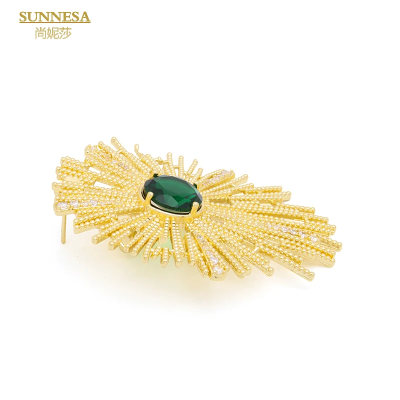 SUNNESA роскошное зеленое циркониевое круглое ожерелье женское позолоченное золото