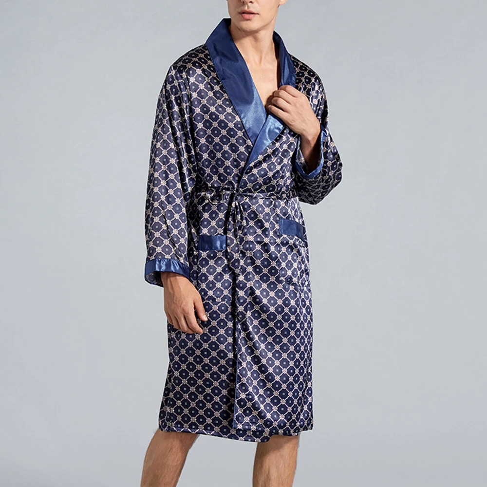 

Summer Men's Satin Silk-like Luxury Robes Pajamas Kimono Bathrobe Robe Dressing Gown Sleepwear Loungewear