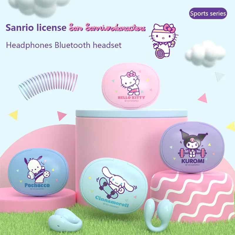 

Sanrios мультфильм Bluetooth наушники Аниме Hellokitty Cinnamoroll Kuromi милые ушные клипсы Высокое качество Bluetooth наушники подарок для девушки