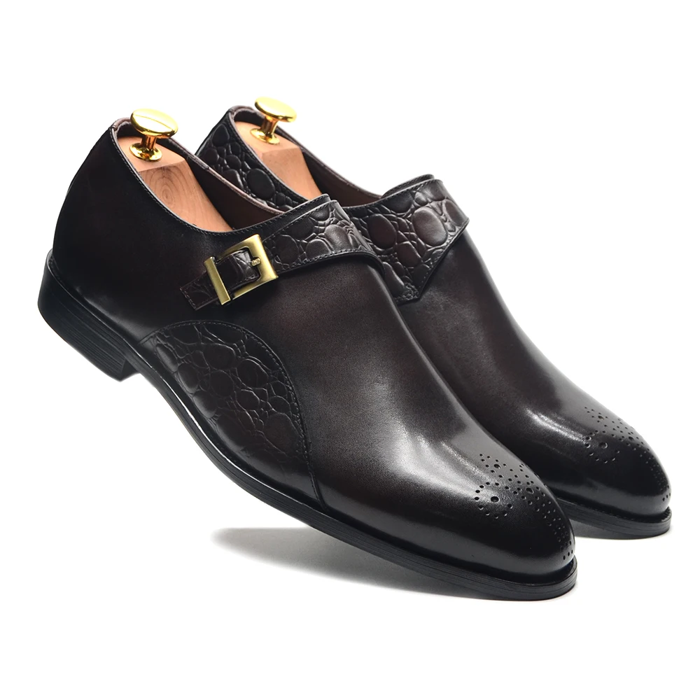 

Classic Designer Monk Strap Dress Shoes for Men Genuine Cow Leather Single Buckles Crocodile Prints Oxford Business Mens Shoes