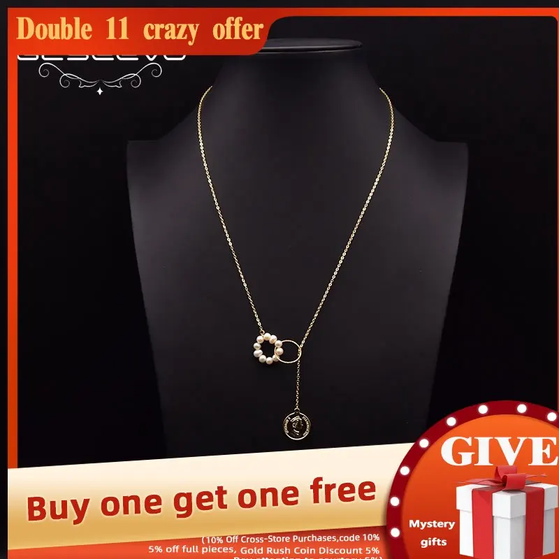 

GLSEEVO Natural Freshwater Pearl Long Necklace For Women's Party Anniversary Tag Personalized Handmade Chain Jewelry GN0266