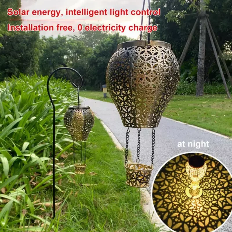 

Solar Wrought Iron Lantern Waterproof Outdoor Garden Yard Art Decoration Hollow Wrought Iron Projection Light Lamp Hanging Lamps