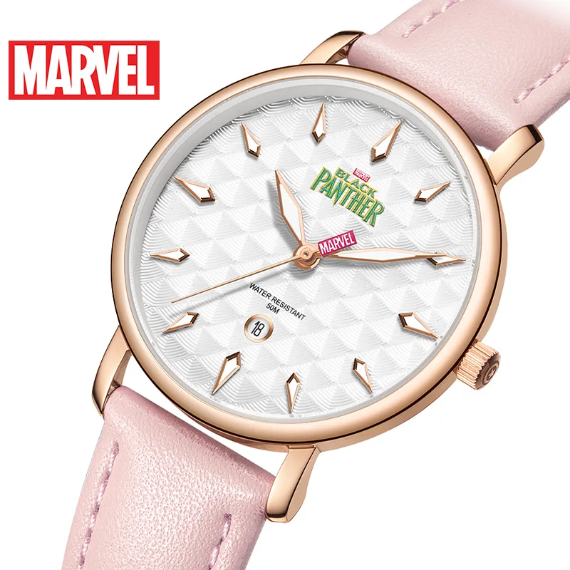 Disney Gift With Box MARVEL Original Black Panther Woman Quartz Watch Stainless Steel Female Calendar Relogio Masculino